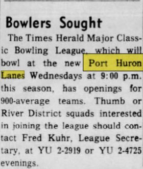 Port Huron Lanes - June 1964 Article On Opening